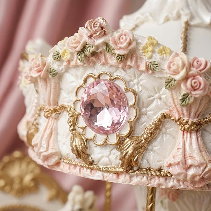 Vintage Carousel Music Box - Rotating Horse Musical Figurine with Rose Floral Design, Ideal Birthday, Christmas, Valentine's Day Gift for Girls, Women, Girlfriend, Mom Home Décor & Gift (Pearl White)