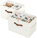 Budding Joy 2 Pack Shoe Organizer for Closet, Clear Foldable Shoe Storage Containers Adjustable Dividers Fits 16 Pairs,Shoe Storage Bins Baskets Boxes with Reinforced Handles Beige