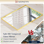 Keonjinn Gold Bathroom Mirror 60 x 36 Inch, Brushed Gold Metal Framed Mirrors, Square Corner Rectangular Large Wall Mirrors, Trimmed Wall-Mounted Vanity Mirror(Horizontal/Vertical)