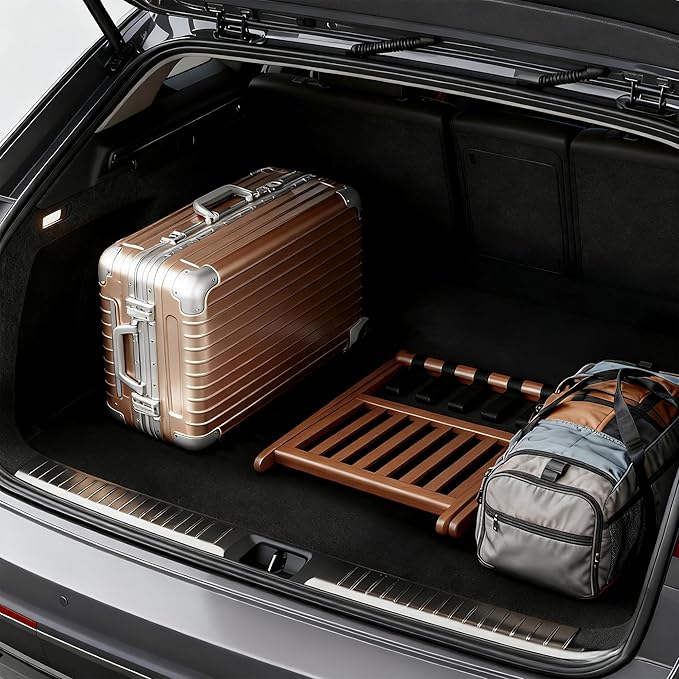 Full Assembled 26.77" L Luggage Rack Set of 2 - Luggage Stand for Guest Room, Foldable Suitcase Stand with Shoe Shelf, Luggage Holder for Bedroom, Hotel (Walnut Bamboo Suitcase Holders)