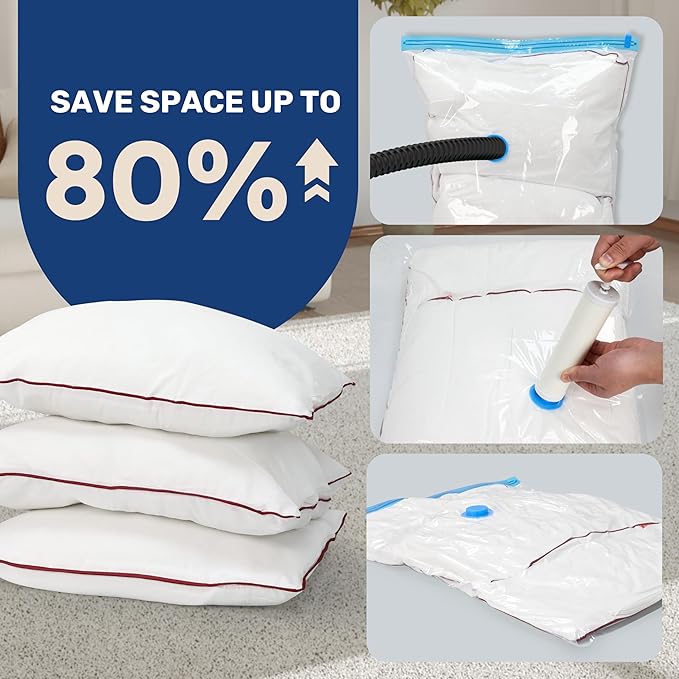 25 Pack Vacuum Storage Bags (5 Jumbo/5 Large/5 Medium/5 Small/5 Roll M) Space Saver Bags, Vacuum Seal Bags with Hand Pump for Comforters, Blankets, Bedding, Pillows and Clothes