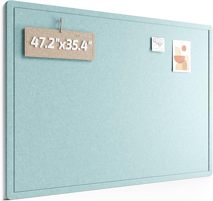 Fluxynara Large Bulletin Board, 47.2" x 35.4" Cork Board Alternative with 24 Safe Removable Adhesive Tabs, Foldable Felt Pin Board for Home Office, Classroom, Bedroom,Entryway for Walls—Aqua Blue