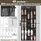 Over the Door Shoe Organizer with 40 Clear PVC Pockets – Waterproof Hanging Shoe Holder for Closet & Bathroom – Space-Saving Door Shoe Rack for Shoes, Toys, Toiletries & Snacks(Black)