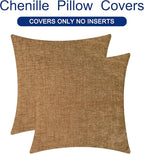 CaliTime Throw Pillow Covers Decorative 26 X 26 Inches Pack of 2 Cozy Chenille Cushion Cases for Couch Sofa Bed Living Room Home Apricot Brown