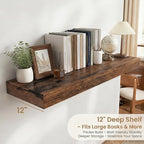 FLYJOE 55 Inch Long Floating Shelves for Wall Set of 1, 12" D Wood Grain Bathroom Shelves with Invisible Brackets, Easy Install Engineered Wood Storage Shelves for Kitchen, Living Room, Bedroom