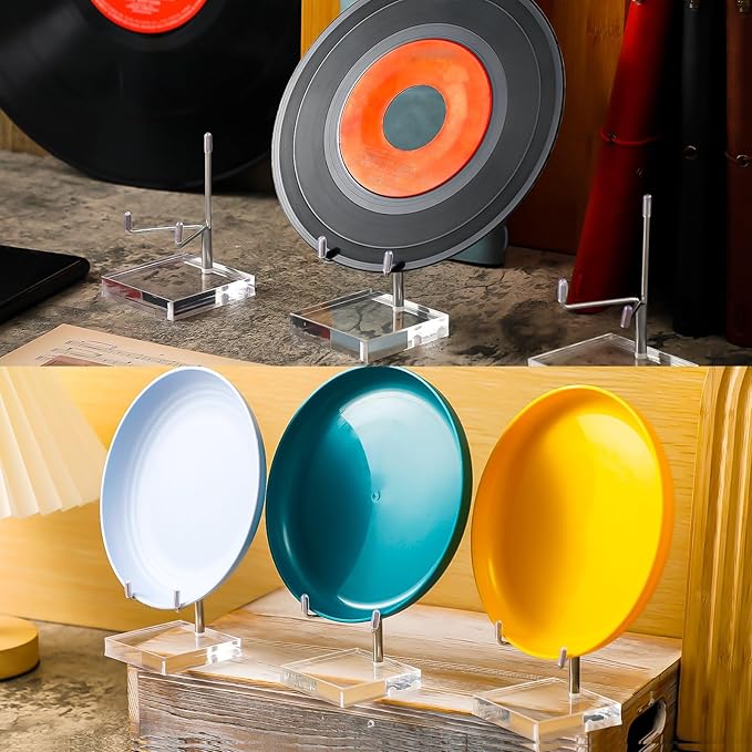 Suzile 4 Pcs Adjustable Metal Arm Display Stand Easel with Acrylic Base Rock Display Easel Holder Acrylic Crystal Clear Plate Stand for Geodes Mineral Agate(Silver,2 x 2 x 3 Inch)