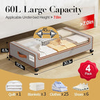 Yecaye Under Bed Storage with Wheels, 4 Pack Under the Bed Storage Containers with Lids & Label, XXL 60L Rolling Underbed Storage Drawers for Clothes, Blankets, Shoes