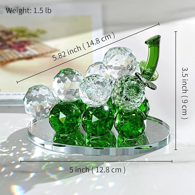 Grape Cluster Crystal Decor Sculpture, Sparkling High-Transparency Faceted Design, High-End Crystal with Mirror Base, Elegant Home/Office Display, Gift for Collectors & Fruit Lovers (Mixed Color)