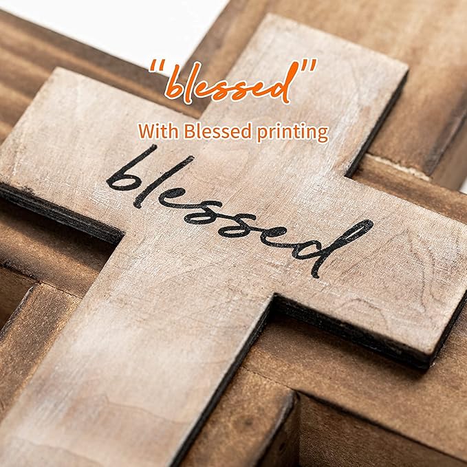 OKSQW Wall Wooden Christians Cross Spiritual Religious Cross Gifts With Hook on Hanging Wall Or Table With Blessed For Church Home Room Decoration For Christmas (5 colors available)