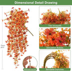 INQCMY Artificial Fall Fake Flowers for Outdoor Fake Hanging Decoration,2PCS Faux Mums Silk Flower with Autumn Leaves UV Resistant No Fade for Home Planter Porch Patio Yard Balcony Garden(Orange Red)