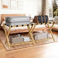 Luggage Racks Set of 2, Bamboo 26.77" Luggage Rack Stand for Guest Room, 5 Nylon Straps, Foldable Suitcase Stand with Storage Shelf for Bedroom Hotel, Holds up to 165 Lbs