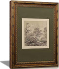 Vintage Gold Framed Wall Art Tree Forest Landscape Painting Canvas Prints Green Gray Tree Natural Sketch Picture Rustic Farmhouse Poster Artwork for Living Room Bedroom Bathroom, 9x11in