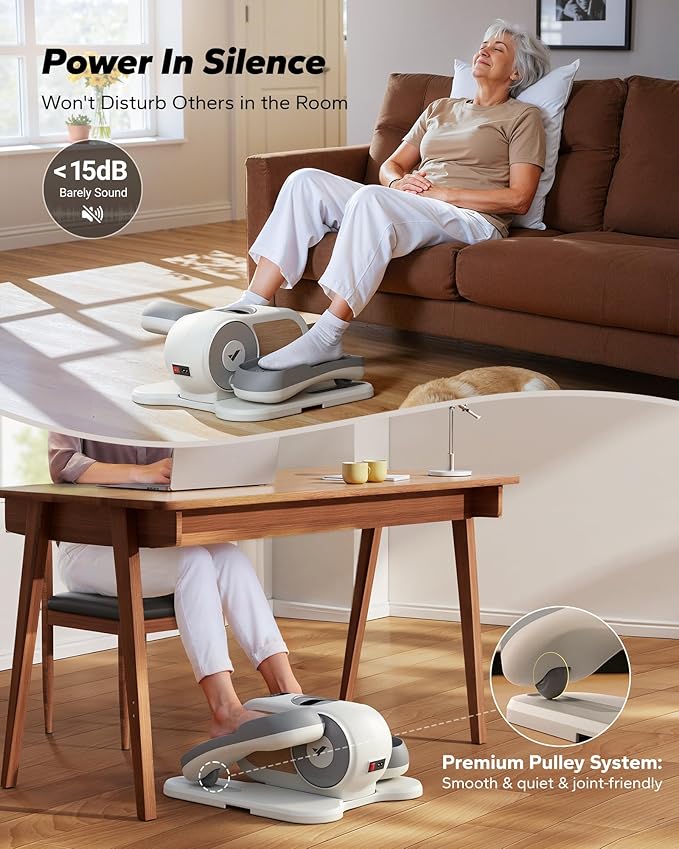 MERACH Under Desk Elliptical Machine, Leg Exerciser While Sitting for Seniors with Remote Control & 12-Speeds, Quiet Portable Electric Seated Pedal Exerciser Machine for Home Office