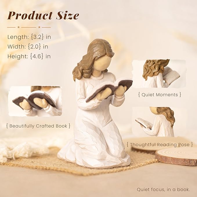 Reading Figurine for Book Lovers Resin Bookshelf Decor Gift for Women,Kneeling Reading