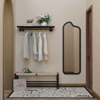 Clothes Rack 42in, Wall Mounted Garment Rack with Real Black Wood Shelf, Heavy Duty Hanging Clothes Rack, Multi-Purpose Hanging Rod, Space-Saving Closet Storage