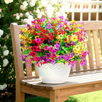 Artificial Flowers for Outdoors,Faux Flowers Daisy with Eucalyptus Leaves for Indoor Garden Home Decor,UV Resistant Artificial Flower Fake Plants for Porch, 12 Bundles (Mix Pink Red Purple Yellow)