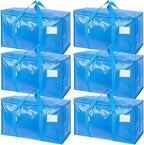 TICONN 6 Pack Extra Large Moving Bags Heavy Duty with Zippers & Carrying Handles, Durable Storage Bags Moving Boxes for Closet Organizers and Storage (6 Pack, Sky Blue)