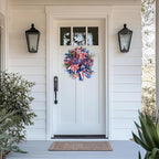 TEMPUS 20“ God Bless America 4th of July Patriotic Mesh Deco Wreath for Front Door, Memorial Day Red, White and Blue Ribbon Wreath for Indoor and Outdoor, Home Holiday Decor Summer Party Decor