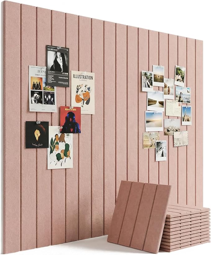 Aothia 12-Pack Felt Bulletin Board Tiles - 48x36 Modular Pin Board for Walls, 0.2" Thick Cork Board Alternative for Office & Classroom, 70 Adhesive Tabs & 40 Pushpins Included (Pink)