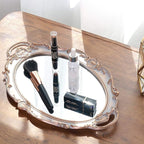 Polyresin Ellipse Antique Decorative Mirror Tray, Makeup Organizer, Jewelry Organizer, Serving Tray, 9.8”x 14.6”, Golden Gray