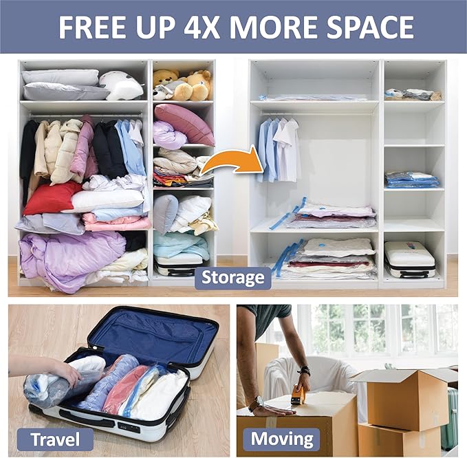 Cozy Essential Vacuum Storage Bags, Compression Space Saver Bags for Clothes, Comforters, Blankets, Pillow, Bedding, Sealer Clothing Storage,4 XXL Jumbo