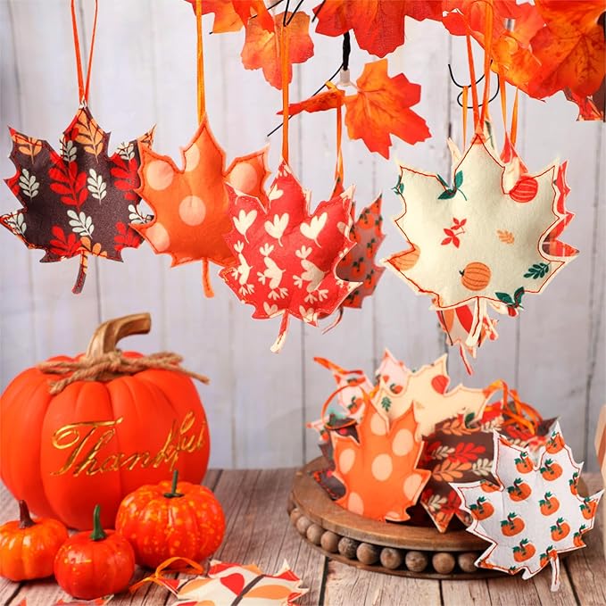 Tudomro 27 Pcs Fall Tree Decoration Autumn Thanksgiving Leaves Tree Ornaments Thanksgiving Decor 3D Felt Leaves Pumpkin Autumn Hanging Ornaments for Home Decor Party Favors(Cute Style)