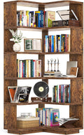 Armocity Corner Book Shelf - 6 Tier Corner Bookshelf Etagere Bookcase with Baffle, Freestanding L Shaped Display Shelf Stand for Home Office, Living Room, Bedroom, Kitchen, Rustic Brown