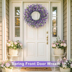 LZNPA 26 Inch Large Lavender Wreath for Front Door Greenery Summer Spring Wreaths for Front Door Wreaths for Front Door All Seasons for Wedding Farmhouse Wall Porch Window Decor(Purple Lavender)