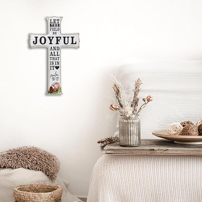 VZVCTFS Baseball Theme Wooden Cross Wall Decor - Let The Field Be Joyful and All That Is In It, Christian Sports Gift with Hook for Bedroom, Game Room, Church, Christmas （6.5x10 Inch）-A10