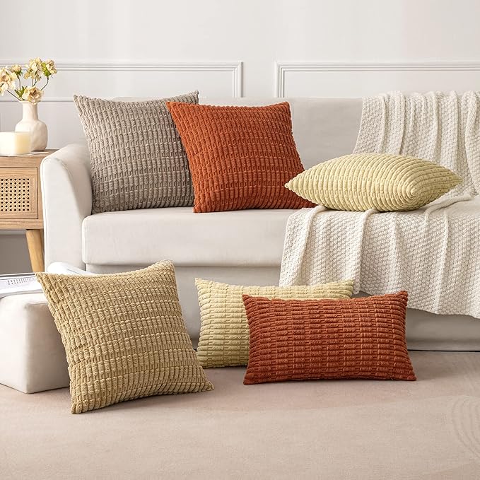 MIULEE Pack of 2 Corduroy Decorative Lumbar Throw Pillow Covers 24x12 Inch Soft Boho Striped Pillow Covers Modern Farmhouse Home Decor for Sofa Living Room Couch Bed Light Brown