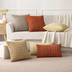 MIULEE Pack of 2 Corduroy Decorative Lumbar Throw Pillow Covers 20x12 Inch Soft Boho Striped Pillow Covers Modern Farmhouse Home Decor for Sofa Living Room Couch Bed Khaki