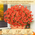 MARTINE MALL Artificial Fall Flowers for Outdoors, 24 Bundles Faux Fall Flower for Outdoor Planters, UV Resistant Fall Flowers Artificial for Outdoors Fake Autumn Petunias for Front Porch (Orange)