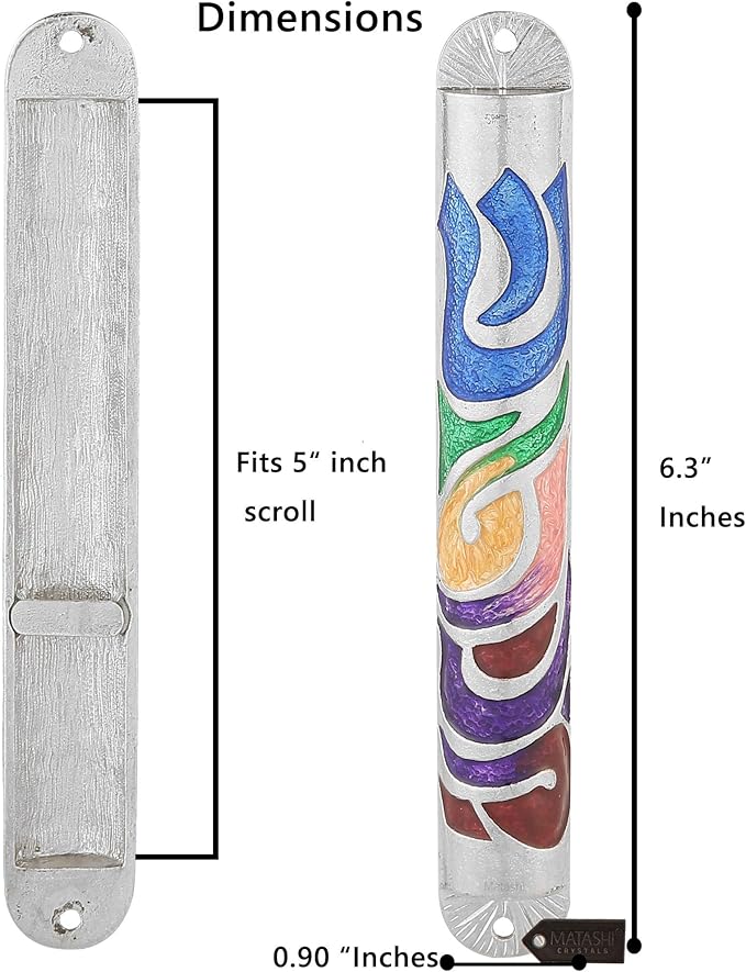 Matashi Hand Painted Multi Color Enamel 6 inch Mezuzah Embellished with Hebrew Shin Home Door Wall Decor Home Décor Jewish Holiday Housewarming Present House Blessing Gift for Holiday Festival
