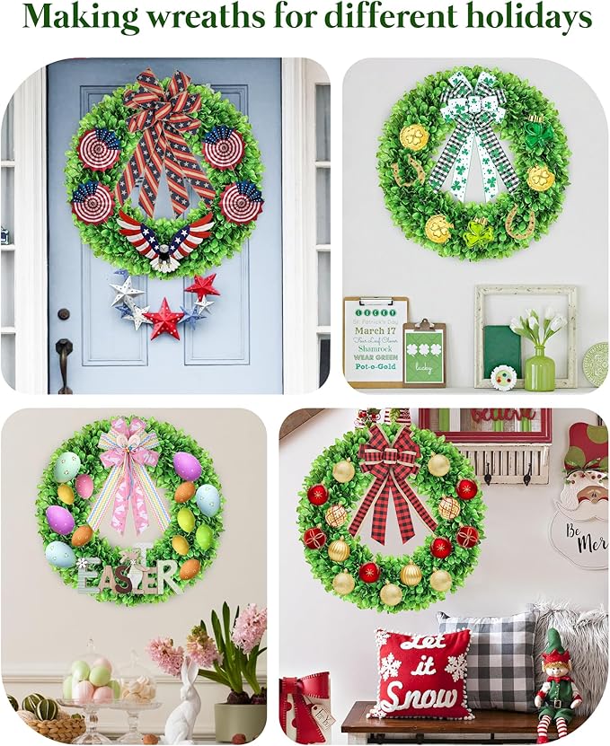 DDHS 23 Inch Large Boxwood Wreath for Front Door, Round Artificial Spring Summer Greenery Wreath with Hello Sign & Sash, Green Wreaths for Farmhouse Wedding Year Round Indoor Outdoor Home Decor