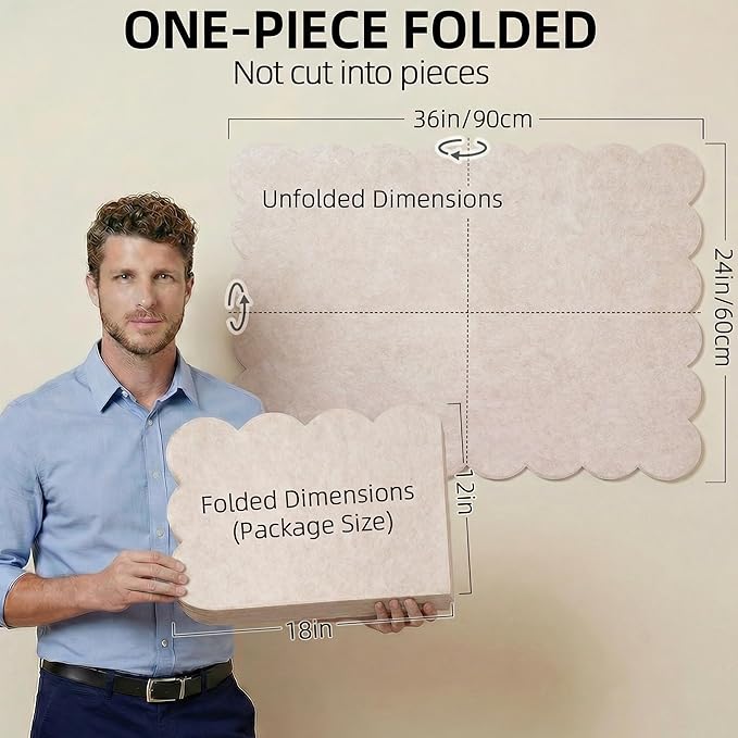 Scalloped Beige Felt Bulletin Board 36x24 Inches - Self-Adhesive Foldable, with 30 Pushpins, Cork Board Alternative - Decorative Pin Board for Wall, Home, Office & School (Beige, 36"x 24")