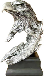 H&W Silvery Bald Eagle Figurines - The USA's National Emblem - Resin Statue Decoration for Home/Study/Living Room, Great Collectible Figurines, Best Gift for The Man, Silvery (HH17-D9)