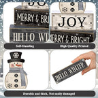 Lineshading 4 Pcs Snowman Christmas Table Decorations Black and White Wooden Snowman Stacked Block Sign Gifts Winter Tiered Tray Decor Rustic Winter Tabletop Centerpiece Farmhouse for Home Kitchen