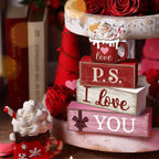 Lineshading 4 Pcs Valentine's Day Table Decoration Wooden Ice Cream Cup Valentine Tiered Tray Decor Valentine Centerpiece Red White and Pink I Love You Valentines Decor for Home Kitchen Coffee Bar