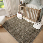 Washable 4x6 Rugs for Living Room, Boho Non-Slip Vintage Distress Small Rugs for Bedroom Nursery Office, 0.3" Neutral Oriental Throw Thin Carpet with Cushioning Pad, Rust/Multi