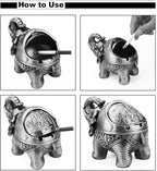 LAUYOO Metal Elephant Ashtray with Lid Windproof Ashtray Outdoor, Indoor Ashtrays for Weed, Vintage Practical Decoration Ashtrays for Cigarettes Great Gift for Men Women(Pewter)