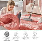 OLANLY Rust Red Round Rugs for Bedroom - Machine Washable, 3 ft Circle Area Rugs for Living Room, Soft and Fluffy Shaggy Carpet for Teen Girl and Boys, Nursery Rooms, Dorms, Home Decor Aesthetic