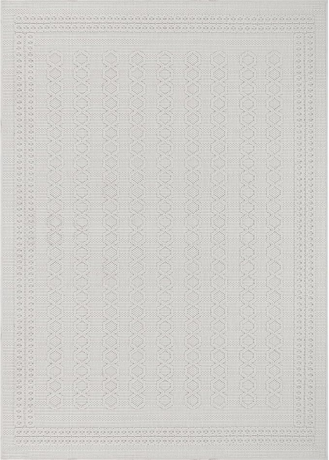 Micro Loop Indoor Rug White 8x10 Boho Geometric Neutral Area Rugs for Living Room Soft Luxury Modern Low and High Pile Durable Stain Resistant Non-Shedding Indoor Area Carpet 8 x 10