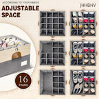 2 Pack Shoe Organizer for Closet, Adjustable Shoe Box Storage Containers, Large Foldable Shoe Bins with Clear Cover, Space Saving Shoes Holder with 4 Handles, Fits 16-32 Pairs, Beige