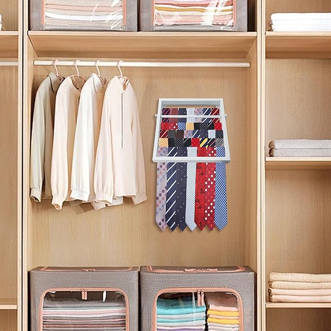 Tie Organizer for Men, Tie Organizer up to 54 Ties, Metal Tie Racks for Men Closet, Tie Holders for Closet, Tie Rack Wall Mounted, Suitable for Ties, Scarves and Belts Organization (White)