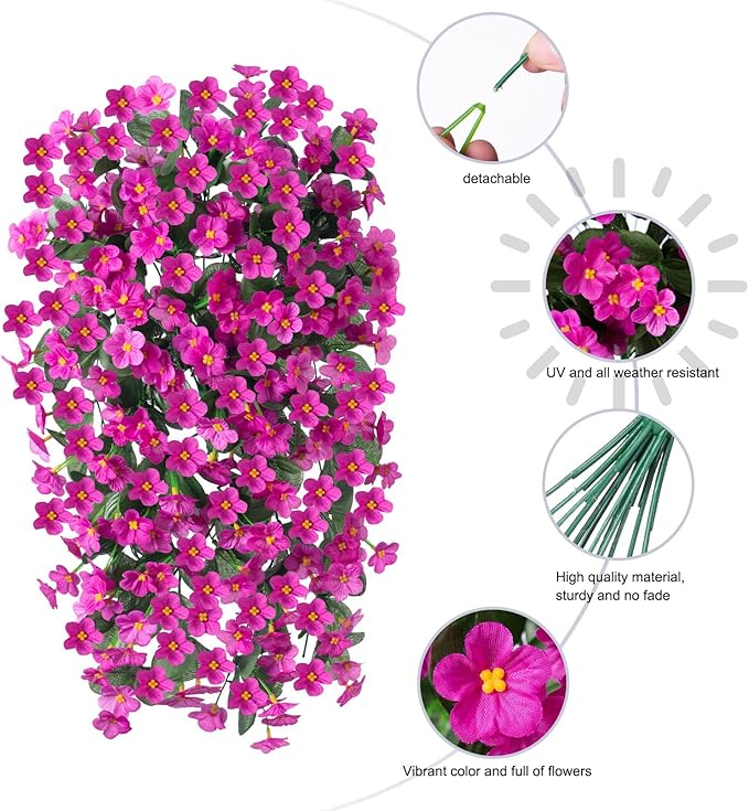HyeFlora Artificial Fake Hanging Flowers Plants for Outdoor Outside Spring Decor, 2 PCS Faux Silk Fuchsia Daisy UV Resistant Look Real Orchid Long Vines for Home Porch Patio Window Planter Decoration