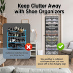 Over The Door Shoe Organizer with 12 Large Breathable Pockets - Durable Hanging Storage for the Entire Family's Shoes (Gray)