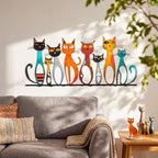 Wesiti Cat Wall Art Decor Iron Wall Sculptures Decor for Cats Lover 15.75 x 7.02 Inches Colorful Mid Century Cat Retro Signs for Home Living Room Bedroom Kitchen Office(Cute)