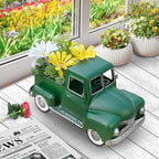 Farmhouse Green Truck Decor, Metal Pickup Trucks Planter, Vintage Old Truck Desktop Storage Car Model for Home Indoor and Outdoor Table Center Decor