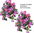 HyeFlora Artificial Flowers for Outdoors 2PCS Spring Faux Morning Glory Look Real Silk Flowers for Outside Planter UV Resistant Fake Flowers for Home Garden Balcony Yard Porch Deco
