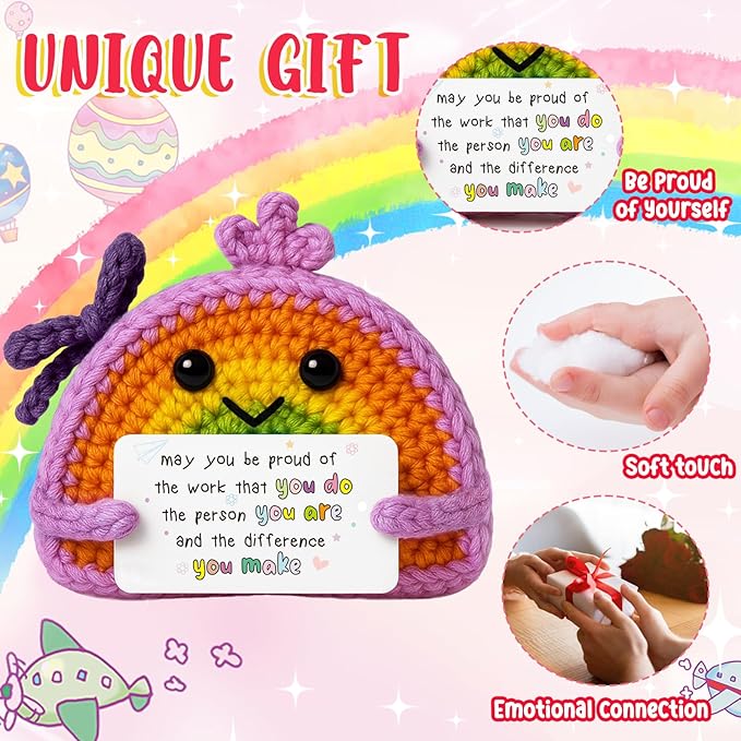 Handmade Positive Rainbow Crochet Doll, Inspirational Thank You Gift for Coworkers Boss Leader Staff, Positive Energy & Appreciation "May You Be Proud of The Work That You Do" Perfect for Retirement